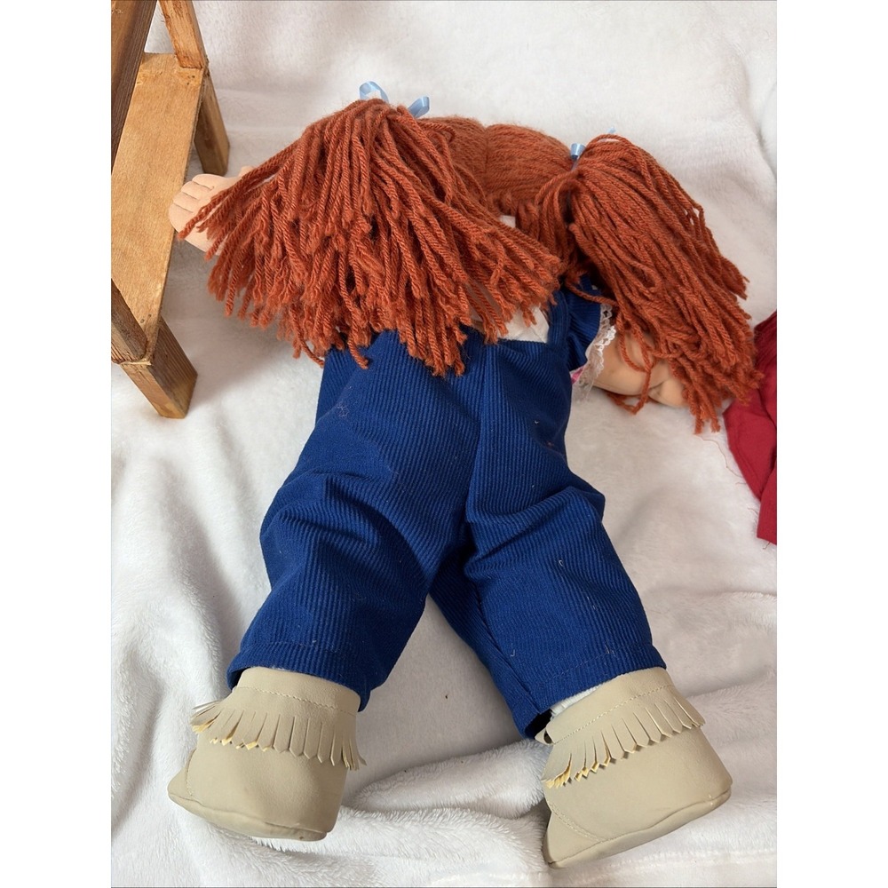 Cabbage patch 25th anniversary red hair freckles blue overalls Rustic Wood Chair - Picture 4 of 16